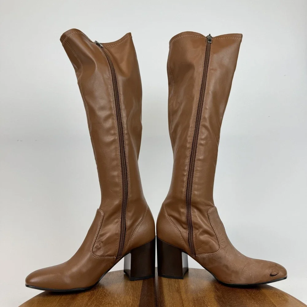 Womens New Franco Sarto Talfer Brown Faux Leather‎ Knee High Riding Boots Size 8